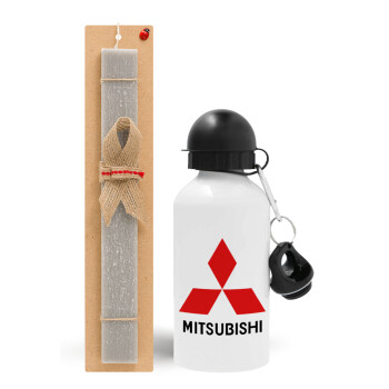mitsubishi, Easter Set, metallic aluminum water bottle (500ml) & aromatic flat Easter candle (30cm) (GRAY)