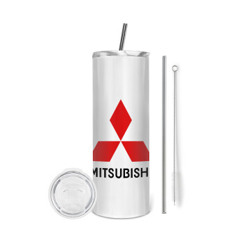 mitsubishi, Eco friendly ποτήρι θερμό (tumbler) από ανοξείδωτο ατσάλι 600ml, με μεταλλικό καλαμάκι & βούρτσα καθαρισμού