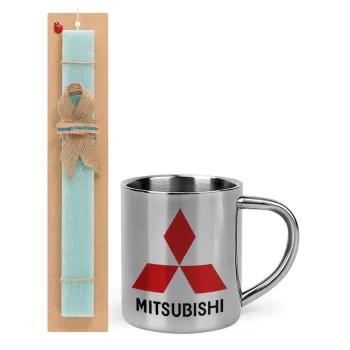 mitsubishi, Easter Set, metallic thermal cup (300ml) & aromatic flat Easter candle (30cm) (TURQUOISE)