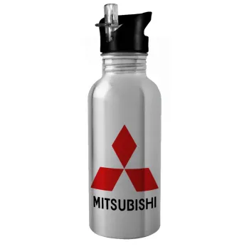 mitsubishi, Water bottle Silver with straw, stainless steel 600ml
