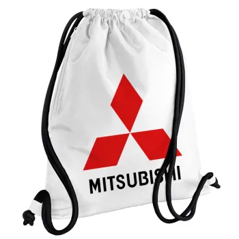 mitsubishi, Backpack pouch GYMBAG white, with pocket (40x48cm) & thick cords
