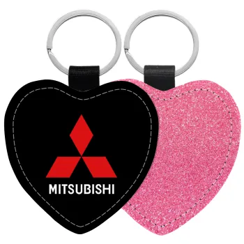 mitsubishi, Μπρελόκ PU δερμάτινο glitter καρδιά ΡΟΖ