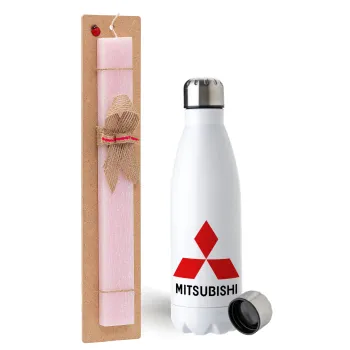 mitsubishi, Easter Set, metallic stainless steel water bottle (750ml) & scented flat Easter candle (30cm) (PINK)