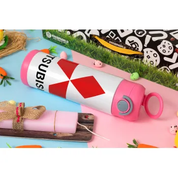 mitsubishi, Πασχαλινή Λαμπάδα με Παιδικό παγούρι θερμό, ανοξείδωτο, με καλαμάκι ασφαλείας, ΡΟΖ (500ml)