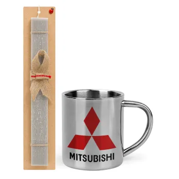 mitsubishi, Easter Set, metallic thermal cup (300ml) & Easter aromatic flat candle (30cm) (GRAY)