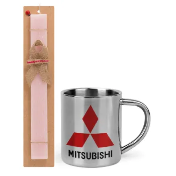 mitsubishi, Easter Set, metallic thermal cup (300ml) & aromatic flat Easter candle (30cm) (PINK)