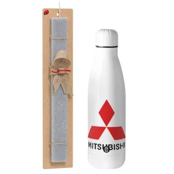 mitsubishi, Πασχαλινή Λαμπάδα με μεταλλικό παγούρι θερμός ανοξείδωτο (500ml) & κερί αρωματικό πλακέ (30cm) (ΓΚΡΙ)