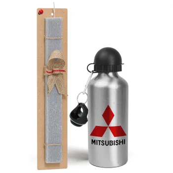 mitsubishi, Easter Set, metallic silver aluminum water bottle (500ml) & aromatic flat Easter candle (30cm) (GRAY)