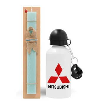 mitsubishi, Easter Set, metallic aluminum water bottle (500ml) & scented flat candle (30cm) (TURQUOISE)