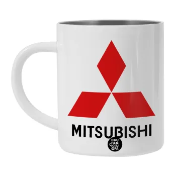 mitsubishi, Λευκή Ανοξείδωτη Μεταλλική Κούπα 450ml - Διπλού Τοιχώματος 