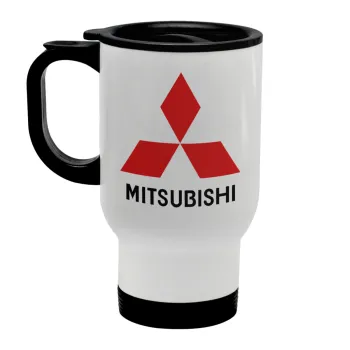 mitsubishi, Stainless steel travel mug with lid, double wall white 450ml
