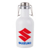 SUZUKI, Μεταλλικό παγούρι Λευκό (Stainless steel) με καπάκι ασφαλείας 1L