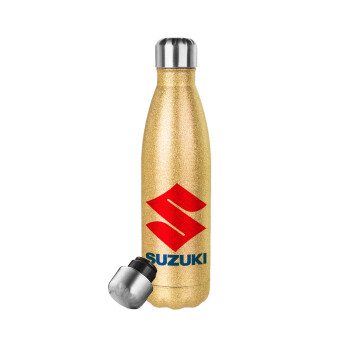 SUZUKI, Μεταλλικό παγούρι θερμός Glitter χρυσό (Stainless steel), διπλού τοιχώματος, 500ml
