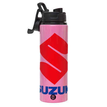 SUZUKI, Metallic water bottle with safety lid, 850ml aluminum
