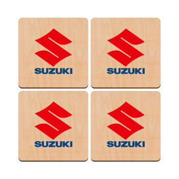 SUZUKI, ΣΕΤ x4 Σουβέρ ξύλινα τετράγωνα plywood (9cm)