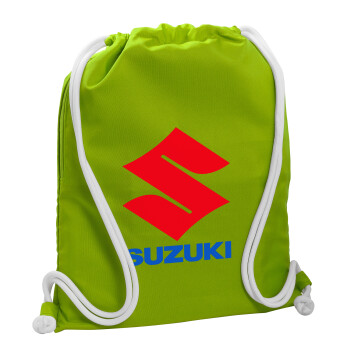 SUZUKI, Backpack bag GYMBAG LIME GREEN, with pocket (40x48cm) & thick cords