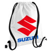 SUZUKI, Τσάντα πλάτης πουγκί GYMBAG λευκή, με τσέπη (40x48cm) & χονδρά κορδόνια