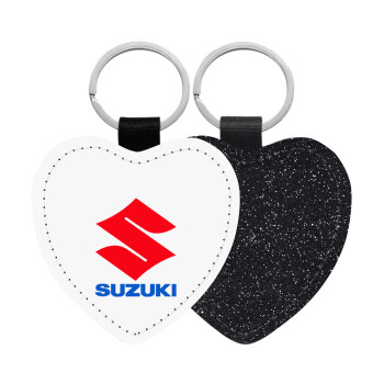 SUZUKI, Μπρελόκ PU δερμάτινο glitter καρδιά ΜΑΥΡΟ
