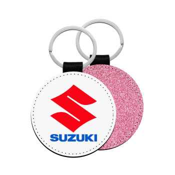 SUZUKI, Μπρελόκ Δερματίνη, στρογγυλό ΡΟΖ (5cm)