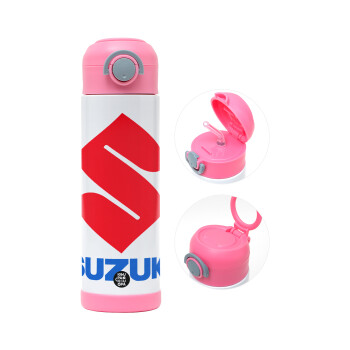 SUZUKI, Children's hot water bottle, stainless steel, with safety straw, PINK (500ml)