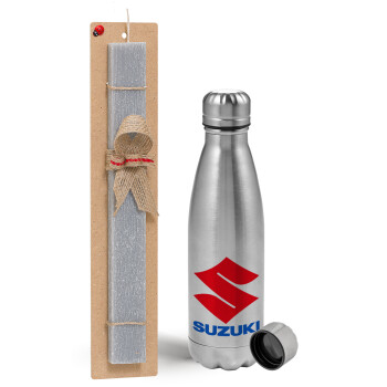 SUZUKI, Easter Set, metallic Inox water bottle (750ml) & aromatic flat Easter candle (30cm) (GRAY)