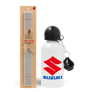 SUZUKI, Easter Set, metallic aluminum water bottle (500ml) & aromatic flat Easter candle (30cm) (GRAY)