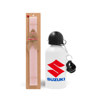 SUZUKI, Easter Set, metallic aluminum bottle (500ml) & aromatic flat Easter candle (30cm) (PINK)