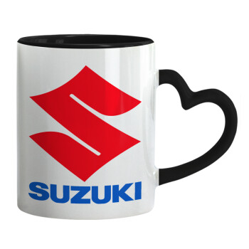 SUZUKI, Κούπα καρδιά χερούλι μαύρη, κεραμική, 330ml