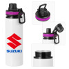 Metallic water bottle with safety lid, 850ml aluminum
