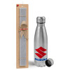 Easter Set, metallic Inox water bottle (750ml) & aromatic flat Easter candle (30cm) (GRAY)