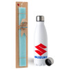 Easter Set, metallic stainless steel water bottle (750ml) & aromatic flat Easter candle (30cm) (TURQUOISE)