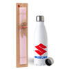 Easter Set, metallic stainless steel water bottle (750ml) & scented flat Easter candle (30cm) (PINK)