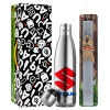 Easter Set, metallic stainless thermos flask (500ml) & scented flat Easter candle (30cm) (GRAY)