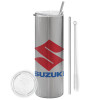 Tumbler stainless steel Silver 600ml, with metal straw & cleaning brush