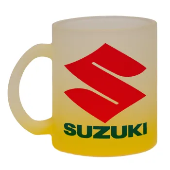 SUZUKI, Κούπα γυάλινη δίχρωμη με βάση το κίτρινο ματ, 330ml