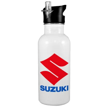 SUZUKI, Παγούρι νερού Λευκό με καλαμάκι, ανοξείδωτο ατσάλι 600ml