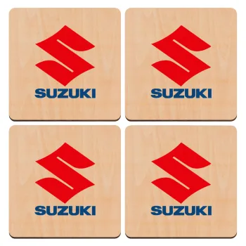 SUZUKI, ΣΕΤ x4 Σουβέρ ξύλινα τετράγωνα plywood (9cm)