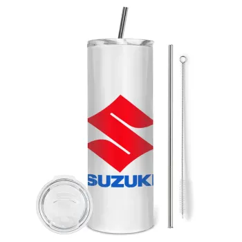 SUZUKI, Tumbler ποτήρι θερμό από ανοξείδωτο ατσάλι 600ml, με μεταλλικό καλαμάκι & βούρτσα καθαρισμού