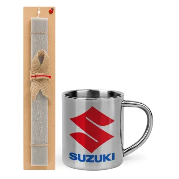 SUZUKI, Easter Set, metallic thermal cup (300ml) & Easter aromatic flat candle (30cm) (GRAY)