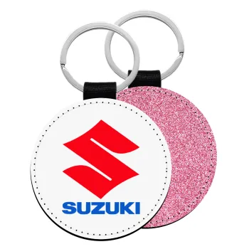 SUZUKI, Μπρελόκ Δερματίνη, στρογγυλό ΡΟΖ (5cm)