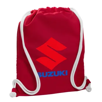 SUZUKI, Backpack pouch GYMBAG Red, with pocket (40x48cm) & thick cords