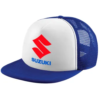 SUZUKI, Adult Soft Trucker Hat with Blue/White Mesh (POLYESTER, ADULT, UNISEX, ONE SIZE)