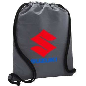 SUZUKI, Backpack pouch GYMBAG GREY, with pocket (40x48cm) & thick cords