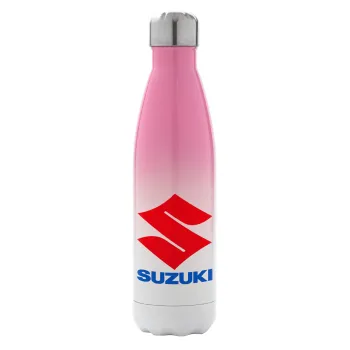 SUZUKI, Μεταλλικό παγούρι θερμός Ροζ/Λευκό (Stainless steel), διπλού τοιχώματος, 500ml