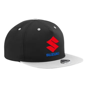 SUZUKI, Adult Flat Snapback Hat Black/Grey, (100% COTTON TWILL, ADULT, UNISEX, ONE SIZE)