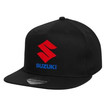 SUZUKI, Children's Flat Snapback Hat, Black (100% COTTON, CHILD, UNISEX, ONE SIZE)