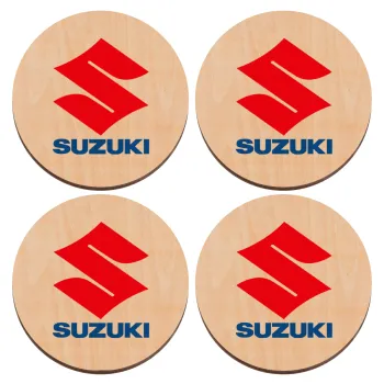 SUZUKI, ΣΕΤ x4 Σουβέρ ξύλινα στρογγυλά plywood (9cm)