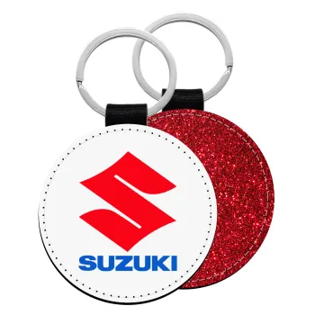 SUZUKI, Μπρελόκ Δερματίνη, στρογγυλό ΚΟΚΚΙΝΟ (5cm)