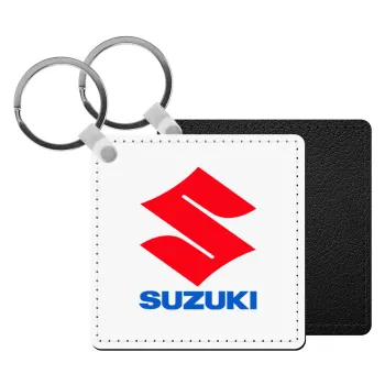 SUZUKI, Μπρελόκ Δερματίνη, τετράγωνο ΜΑΥΡΟ (5x5cm)