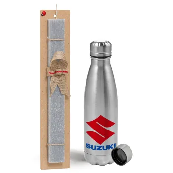 SUZUKI, Easter Set, metallic Inox water bottle (750ml) & aromatic flat Easter candle (30cm) (GRAY)